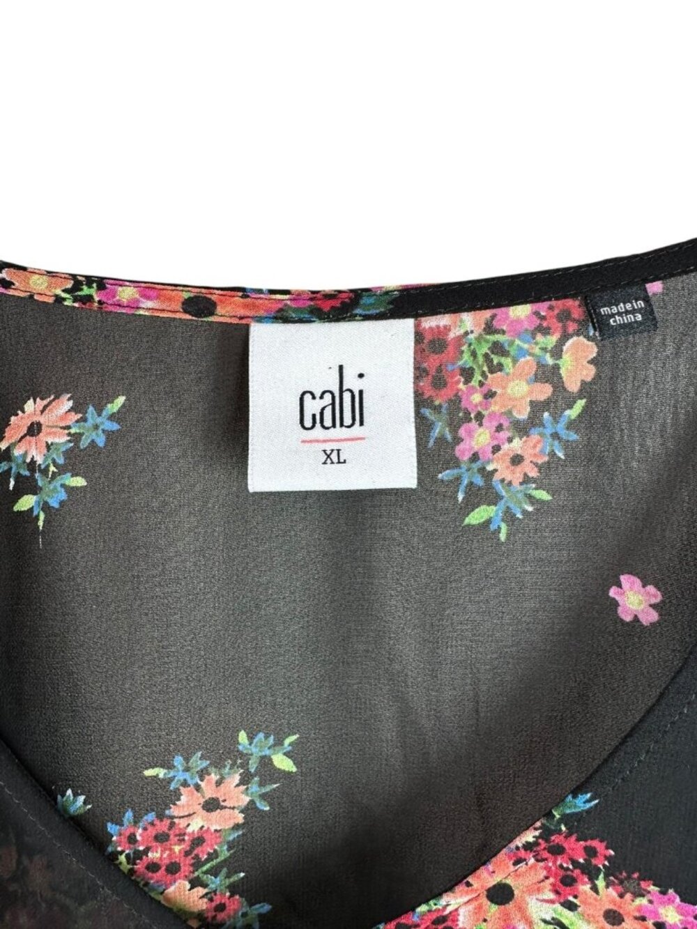 Cabi Blooming Blouse Black Floral Sheer Chiffon Top Boho Romantic XL 3594 - Picture 5 of 6